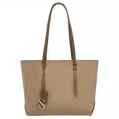 百思图 简约时尚百搭 织物 托特包单肩包 大号 女款 黑拼棕/粉色/杏拼棕