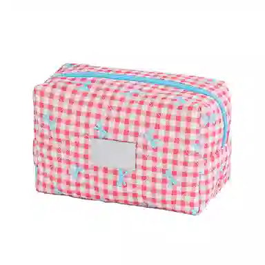 馨枕居 蝴蝶结可爱化妆包跨境格子枕头包大容量高级感收纳包女洗漱包笔袋