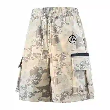 兰缪 美式日系复古户外百搭运动高街风简约基础款设计印花日常通勤山系宽松清爽透气潮流柔软垂感直筒系带休闲短裤 男女同款