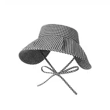 艾佳微 蝴蝶结格子空顶帽夏季大檐海边度假太阳帽防紫外线防晒 棉 渔夫帽 男女同款情侣款