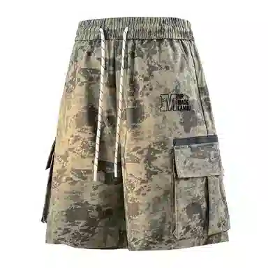 兰缪 美式日系复古百搭运动高街风简约基础款设计印花日常户外通勤山系宽松清爽透气潮流柔软垂感直筒系带休闲短裤 男女同款