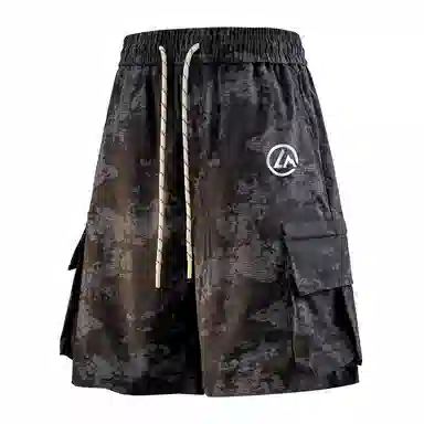 兰缪 美式日系复古户外百搭运动高街风简约基础款设计印花日常通勤山系宽松清爽透气潮流柔软垂感直筒系带休闲短裤 男女同款