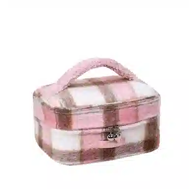 馨枕居 羊羔毛绒格子化妆包手提便携高颜值旅行洗漱包化妆品收纳包