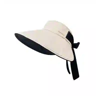 艾佳微 夏季防紫外线空顶时尚甜酷蝴蝶结户外大檐遮脸防风拼色太阳 聚酯纤维 防晒帽 女款