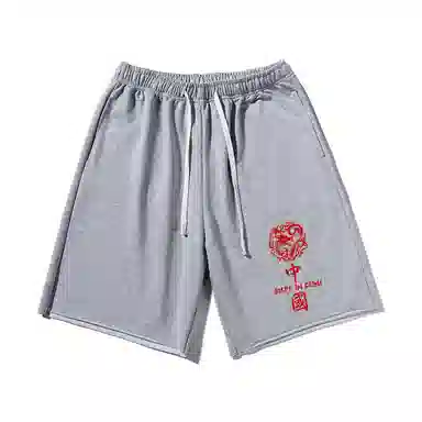 乱步 潮牌美式运动慵懒宽松五分设计感中国结印花休闲短裤 男女同款