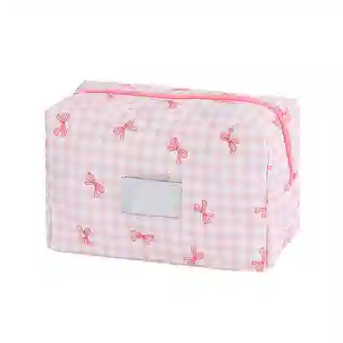 馨枕居 蝴蝶结可爱化妆包跨境格子枕头包大容量高级感收纳包女洗漱包笔袋