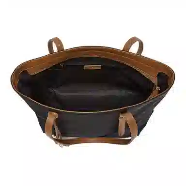 百思图 简约时尚百搭 织物 托特包单肩包 大号 女款 黑拼棕/粉色/杏拼棕