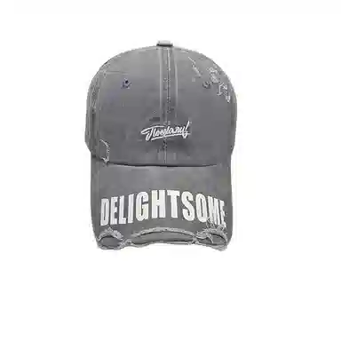 艾佳微 复古黑色宽檐棒球破洞做旧百搭显脸小时尚潮 棉 鸭舌帽 男女同款情侣款