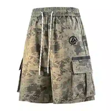 兰缪 美式日系复古户外百搭运动高街风简约基础款设计印花日常通勤山系宽松清爽透气潮流柔软垂感直筒系带休闲短裤 男女同款