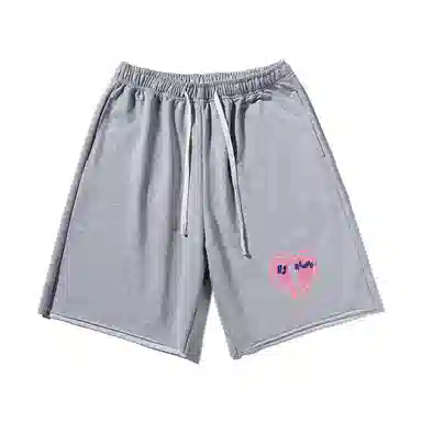 乱步 潮牌美式运动慵懒宽松卷边五分设计小众爱心印花休闲短裤 男女同款