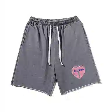 乱步 潮牌美式运动慵懒宽松卷边五分设计小众爱心印花休闲短裤 男女同款