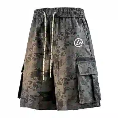 兰缪 美式日系复古户外百搭运动高街风简约基础款设计印花日常通勤山系宽松清爽透气潮流柔软垂感直筒系带休闲短裤 男女同款