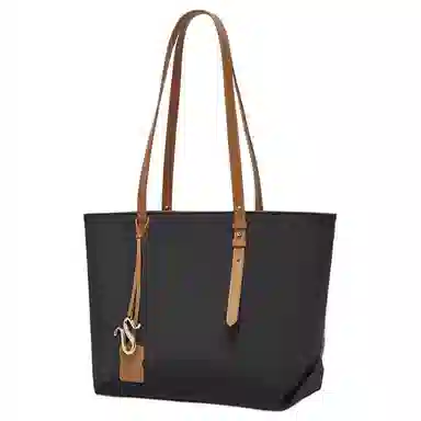 百思图 简约时尚百搭 织物 托特包单肩包 大号 女款 黑拼棕/粉色/杏拼棕