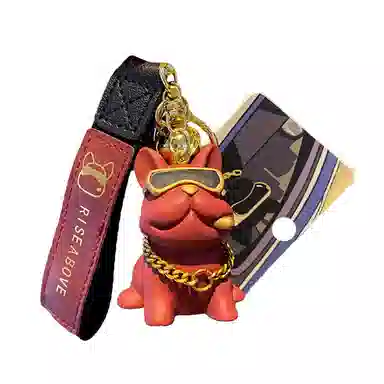 祎步康 可爱小狗公仔汽车书包精致潮酷斗牛犬钥匙扣 树脂 挂件 男女同款情侣款