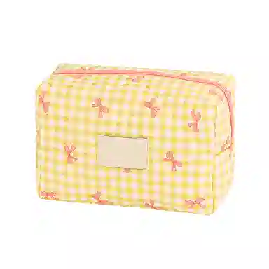 馨枕居 蝴蝶结可爱化妆包跨境格子枕头包大容量高级感收纳包女洗漱包笔袋