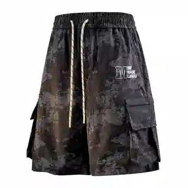 兰缪 美式日系复古百搭运动高街风简约基础款设计印花日常户外通勤山系宽松清爽透气潮流柔软垂感直筒系带休闲短裤 男女同款