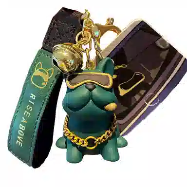 祎步康 可爱小狗公仔汽车书包精致潮酷斗牛犬钥匙扣 树脂 挂件 男女同款情侣款