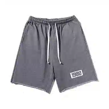 乱步 潮牌美式运动慵懒宽松卷边五分设计感印花休闲短裤 男女同款
