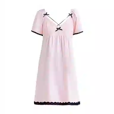 欧迪芬 蕾丝纯棉舒适亲肤可爱蝴蝶结短袖睡裙 女款