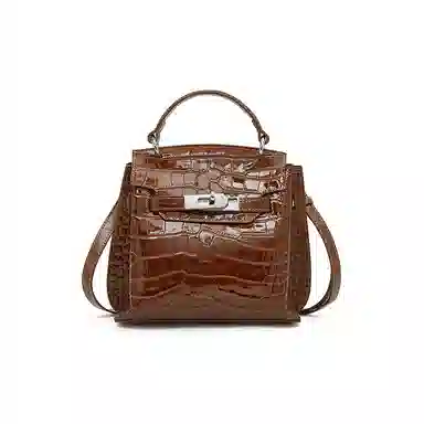 老人头 时尚通勤百搭优雅气质高级质感鳄鱼纹凯莉包 头层牛皮 单肩斜挎手提包 常规 女款 安格拉红/黑色/棕色