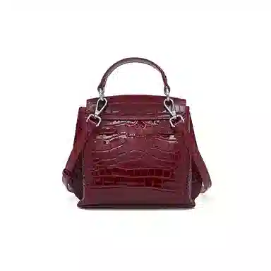 老人头 时尚通勤百搭优雅气质高级质感鳄鱼纹凯莉包 头层牛皮 单肩斜挎手提包 常规 女款 安格拉红/黑色/棕色
