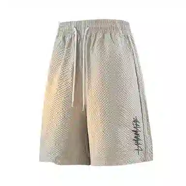 兰缪 美式日系复古百搭日常通勤运动高街风简约基础款设计印花户外山系宽松清爽透气潮流柔软垂感直筒系带休闲短裤 男女同款