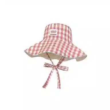 艾佳微 韩版小清新甜美格子系带大檐遮阳帽双面戴百搭防晒帽 棉 渔夫帽 男女同款情侣款