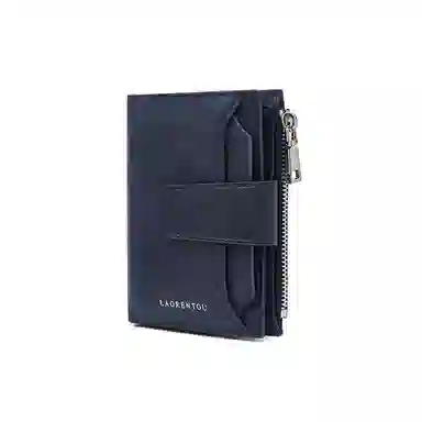 老人头 潮流简约时尚通勤轻便多卡位安全扣实用可抽离短款卡包 头层牛皮 钱包 常规 男款 湛蓝色