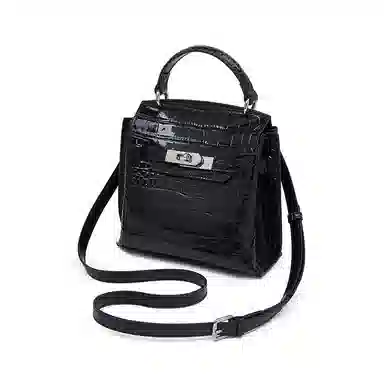 老人头 时尚通勤百搭优雅气质高级质感鳄鱼纹凯莉包 头层牛皮 单肩斜挎手提包 常规 女款 安格拉红/黑色/棕色