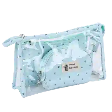 馨枕居 便携式三件套化妆包透明大容量洗漱护肤品口红收纳包学生手拿笔袋