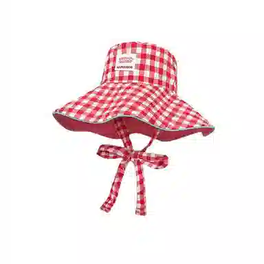 艾佳微 韩版小清新甜美格子系带大檐遮阳帽双面戴百搭防晒帽 棉 渔夫帽 男女同款情侣款