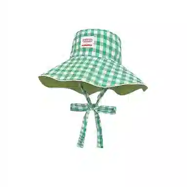 艾佳微 韩版小清新甜美格子系带大檐遮阳帽双面戴百搭防晒帽 棉 渔夫帽 男女同款情侣款