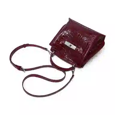 老人头 时尚通勤百搭优雅气质高级质感鳄鱼纹凯莉包 头层牛皮 单肩斜挎手提包 常规 女款 安格拉红/黑色/棕色