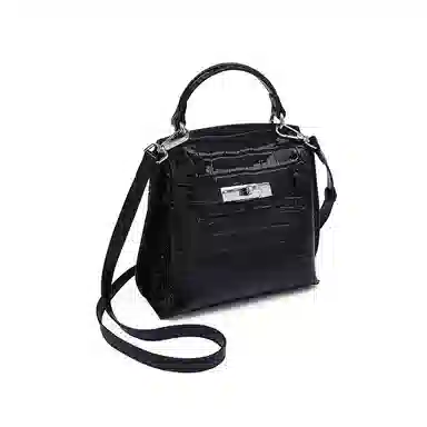 老人头 时尚通勤百搭优雅气质高级质感鳄鱼纹凯莉包 头层牛皮 单肩斜挎手提包 常规 女款 安格拉红/黑色/棕色