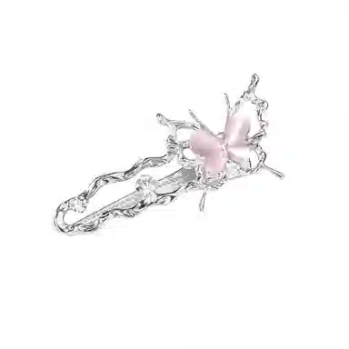 丹琴 高级感银色蝴蝶边夹 小众设计液态清冷感鸭嘴夹前额侧边刘海夹子发卡发饰 合金 发夹 女款