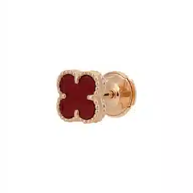 Van Cleef & Arpels Alhambra Carnelian Single Flower Earrings Rose Gold