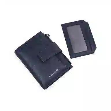 老人头 潮流简约时尚通勤轻便多卡位安全扣实用可抽离短款卡包 头层牛皮 钱包 常规 男款 湛蓝色