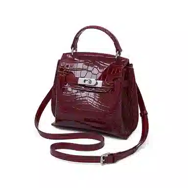 老人头 时尚通勤百搭优雅气质高级质感鳄鱼纹凯莉包 头层牛皮 单肩斜挎手提包 常规 女款 安格拉红/黑色/棕色