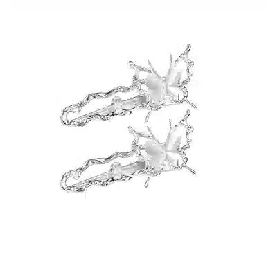 丹琴 高级感银色蝴蝶边夹 小众设计液态清冷感鸭嘴夹前额侧边刘海夹子发卡发饰 合金 发夹 女款