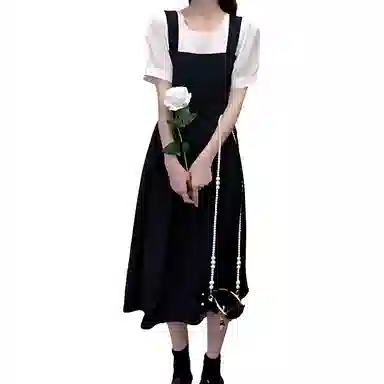 兰缪 法式气质假两件收腰减龄短袖连衣裙 女款