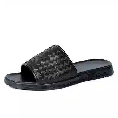 依米奴 轻奢大牌推荐 编织风 高颜值 潮流百搭 年轻气质 舒适柔软 细腻 职场会议 简约精致 高级感 橡胶底 防磨人字拖鞋 男款 黑色
