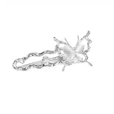 丹琴 高级感银色蝴蝶边夹 小众设计液态清冷感鸭嘴夹前额侧边刘海夹子发卡发饰 合金 发夹 女款