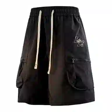 兰缪 美式日系复古透气舒适日常运动高街简约印花基础款设计户外百搭通勤山系宽松清爽潮流柔软垂感直筒纯色系带休闲短裤 男女同款