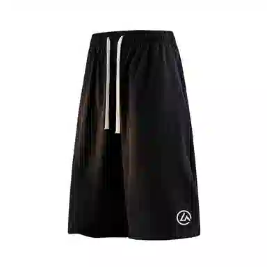 兰缪 美式日系户外复古透气舒适日常运动高街简约基础款设计印花百搭通勤山系宽松清爽潮流柔软垂感直筒纯色系带休闲短裤 男女同款