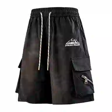 兰缪 美式日系户外日常柔软复古透气舒适运动高街简约基础款设计百搭印花通勤山系宽松清爽潮流垂感直筒系带休闲短裤 男女同款