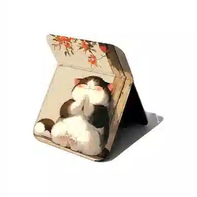 馨枕居 宿舍办公室家居专用可立高清折叠化妆镜便携台式双面翻盖猫咪镜女