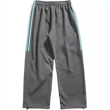 零氏 美式高街撞色简约侧边三条杠条纹拼接复古阔腿学院风青年直筒中腰系带宽松薄款透气时尚百搭长裤子休闲裤 男女同款