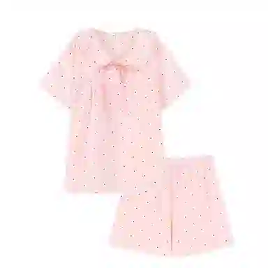 夏芬妍 甜美波点舒适亲肤凉感短袖三分裤休闲可外穿家居服睡衣套装 女款