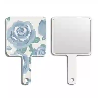 馨枕居 玫瑰花手柄镜可爱镜子随身携带化妆镜手拿镜用宿舍家用桌面镜