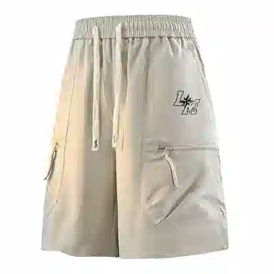 兰缪 美式日系复古透气舒适日常运动高街简约印花基础款设计户外百搭通勤山系宽松清爽潮流柔软垂感直筒纯色系带休闲短裤 男女同款